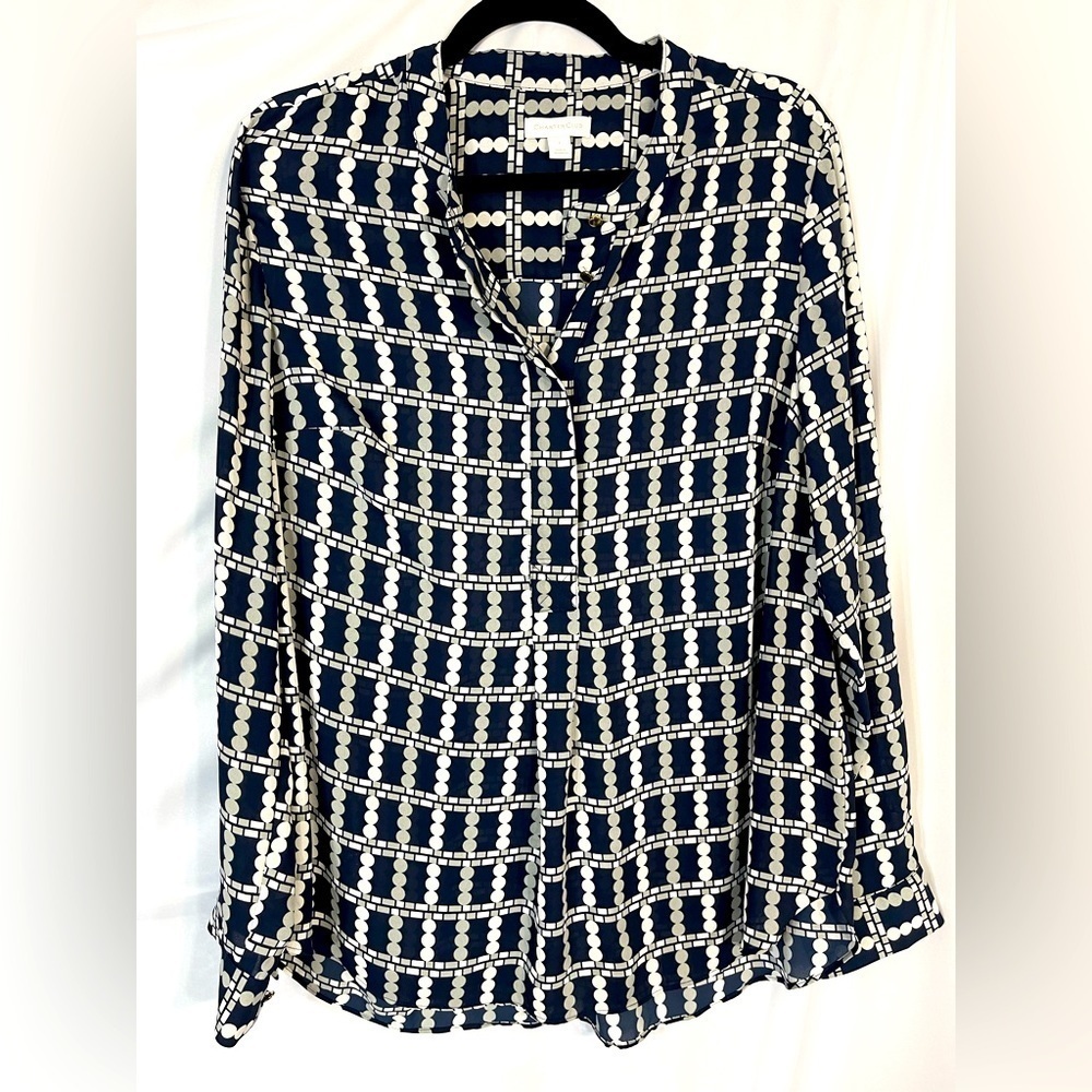 Charter Club Navy and white long sleeve blouse. Women’s size large
